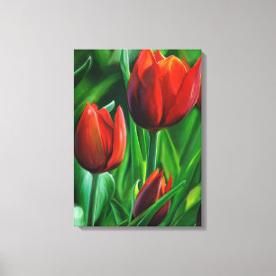 Trio av röd tulpanblomma, digital målning canvastryck
