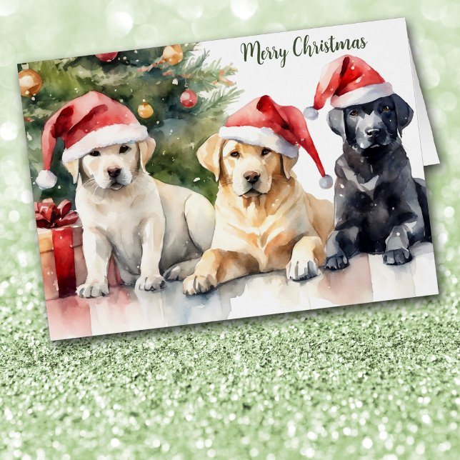 Trio av Santa hatt Labrador Retriever jul Hälsningskort (Skapare uppladdad)