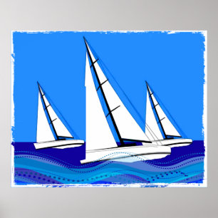 Trio av segelbåtar poster
