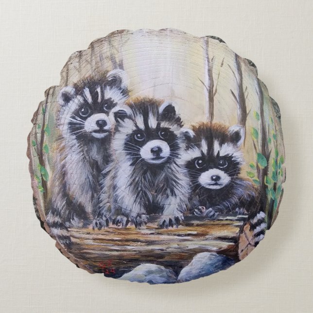 Trio baby raccoons dekorativ kudde (Framsidan)