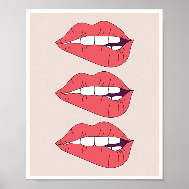 Trio Biting Red Läppar Poster (Framsidan)