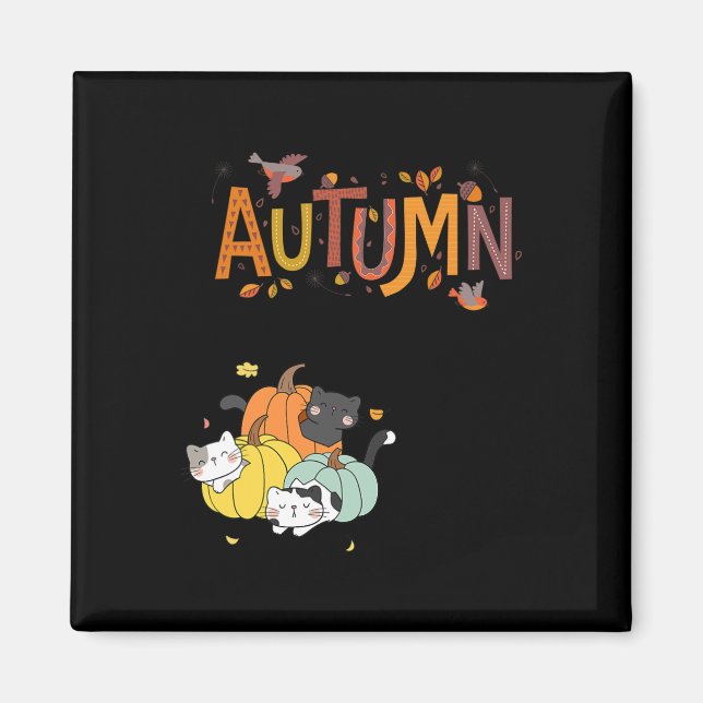 Trio Cute Pumpkin Cats Hej Fall Autumn Funny Magnet (Framsidan)