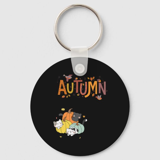 Trio Cute Pumpkin Cats Hej Fall Autumn Funny Nyckelring (Framsida)