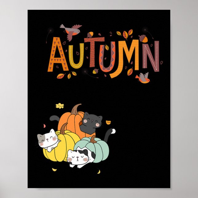 Trio Cute Pumpkin Cats Hej Fall Autumn Funny Poster (Framsidan)