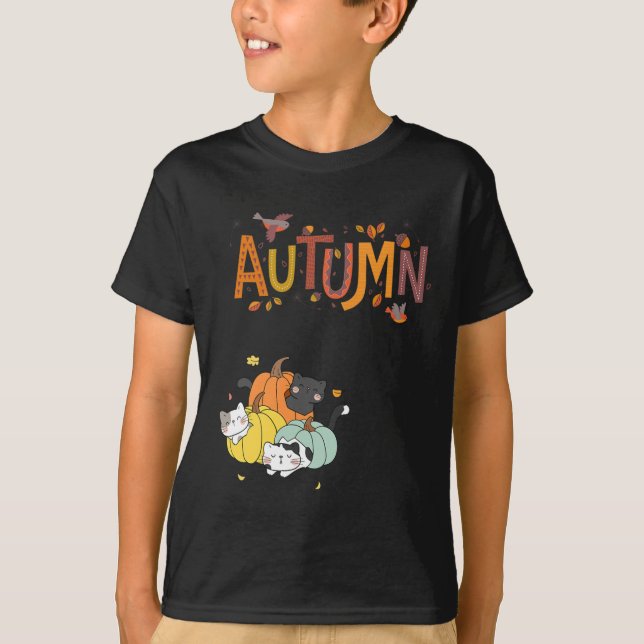 Trio Cute Pumpkin Cats Hej Fall Autumn Funny T Shirt (Framsida)