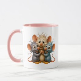Trio de souris 3D joyeuses avec reflets. Mugg