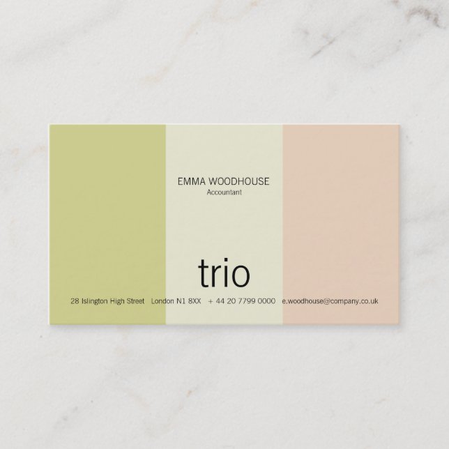 Trio Ecru, blek - grönt & rosor Visitkort (Framsida)
