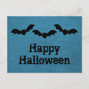 Trio Fladdermöss Halloween-vykort, Mörk blått Vykort