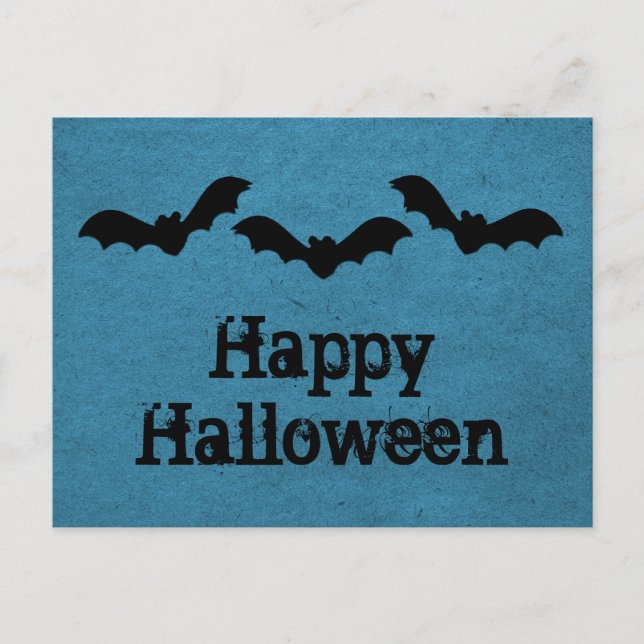 Trio Fladdermöss Halloween-vykort, Mörk blått Vykort (Framsida)