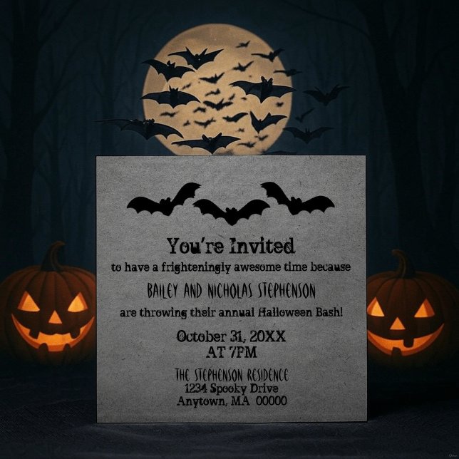Trio Fladdermöss Inbjudan, Grått Inbjudningar (Gray Trio of Bats Halloween Party Invitation)