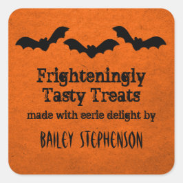 Trio Fladdermus Halloween Baking Stickers, Orange Fyrkantigt Klistermärke