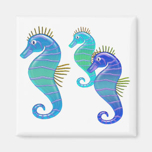 Trio för blått- & lavendelmålat glassSeahorse Magnet