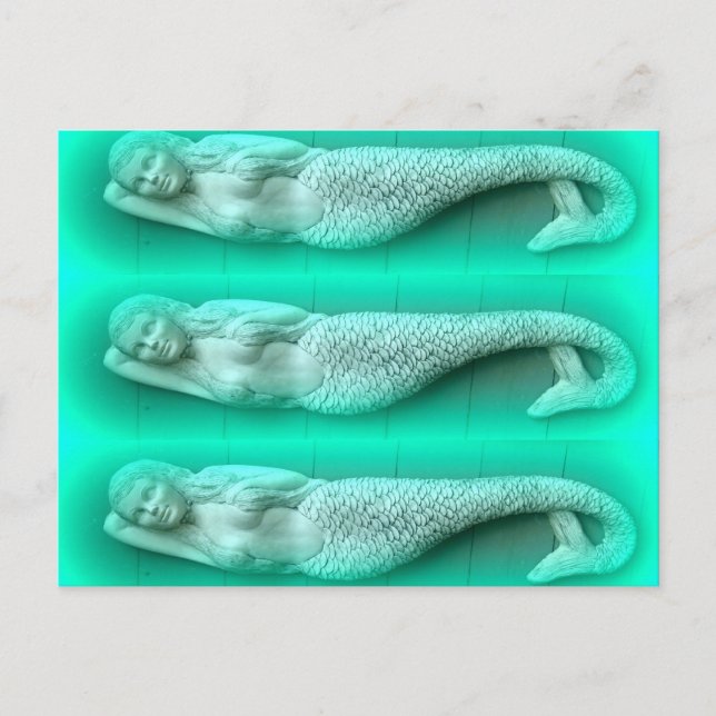 trio för sjöjungfru av grönt vykort (Framsida)