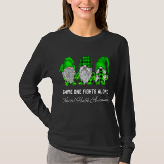 Trio Gnome Fight Ensam Grönt Ribbon Mental Health T Shirt