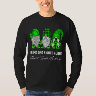 Trio Gnome Fight Ensam Grönt Ribbon Mental Health T Shirt