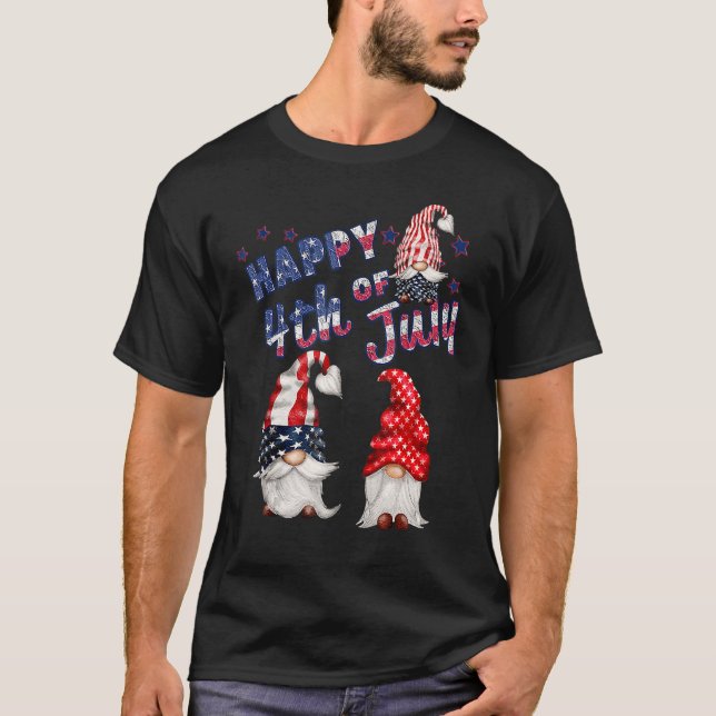 Trio Gnomes Cute US Flagga Independence day 4:e J. T Shirt (Framsida)