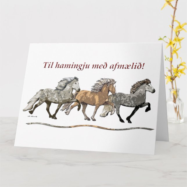 Trio i Tolt - Isländska Hästar Kort (Gul blomma)