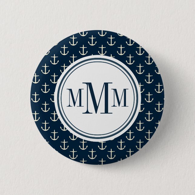 Trio Monogram Anchor Mönster Knapp (Framsida)