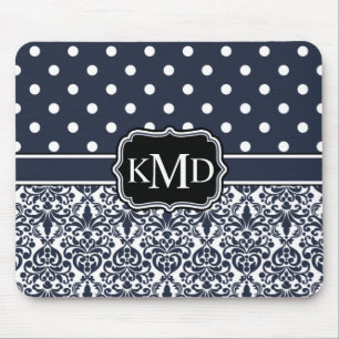 Trio Monogrammed Navy Damask Musmatta