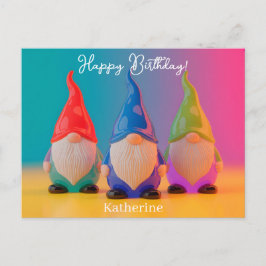 Trio of Glossy Ceramic Gnome Figurines with Name Vykort