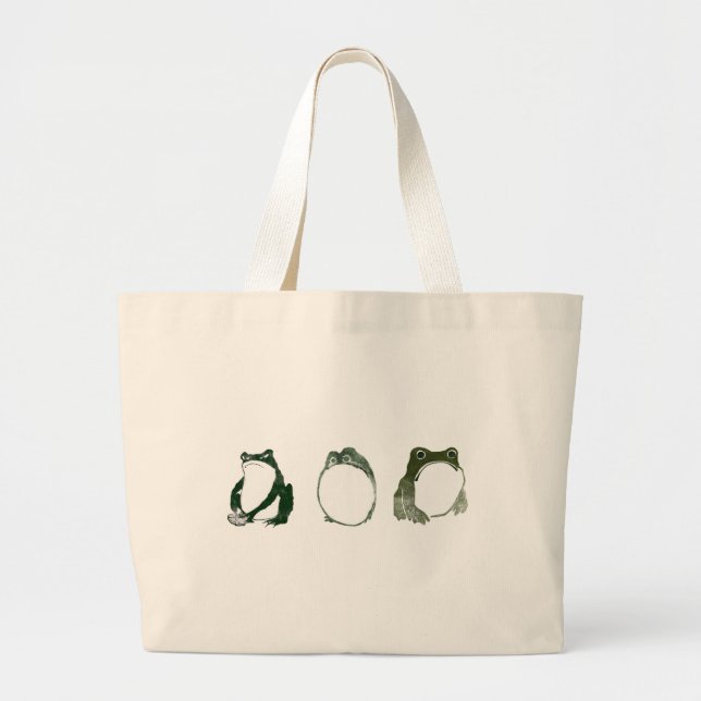 Trio of Grumpy Japanska Frogs Toads 1800-talet Jumbo Tygkasse (Framsidan)