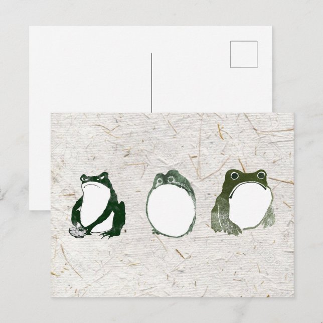 Trio of Grumpy Japanska Frogs Toads 1800-talet Vykort (Fram/baksida)