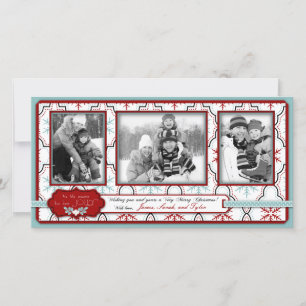 Trio på Retro Snöflingor Photo Card Julkort