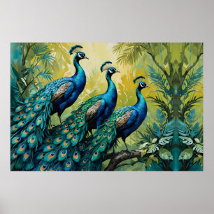 Trio Peacocks i djungelskogen Poster