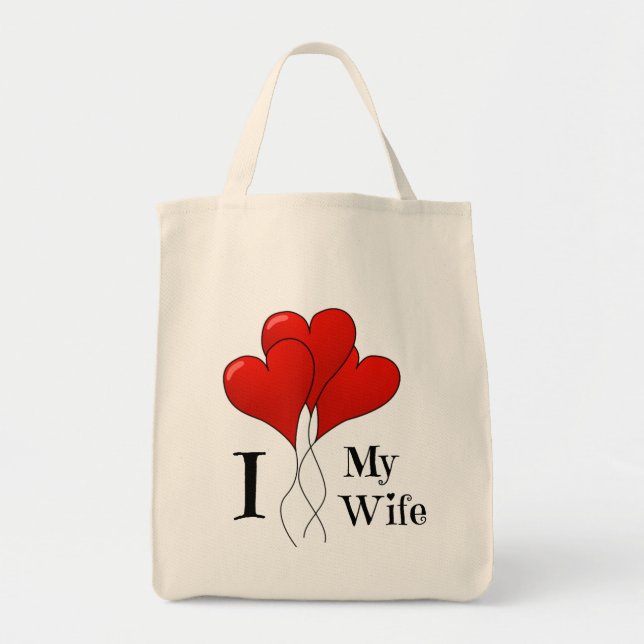 Trio Red Heart-ballonger i Kärlek min fru Tygkasse (Framsidan)