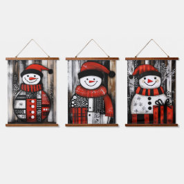 Trio Snögubbe Art i Black, Red and White