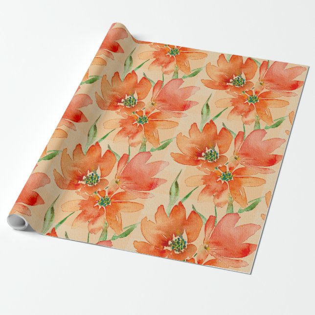 Trio Tropical Red Orange Flowers Presentpapper (Utrullad)