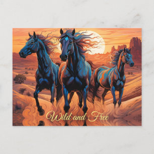 Trio Vild Horses i öknen Vykort