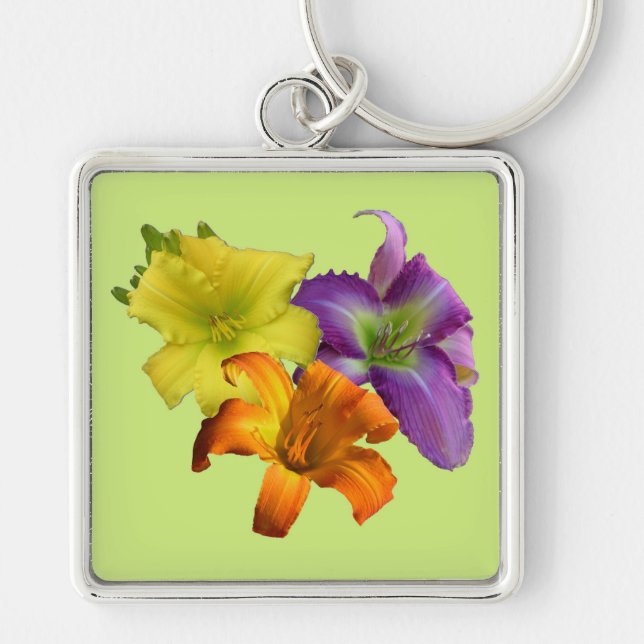 Trionyckelring Fyrkantig Silverfärgad Nyckelring (Framsidan)