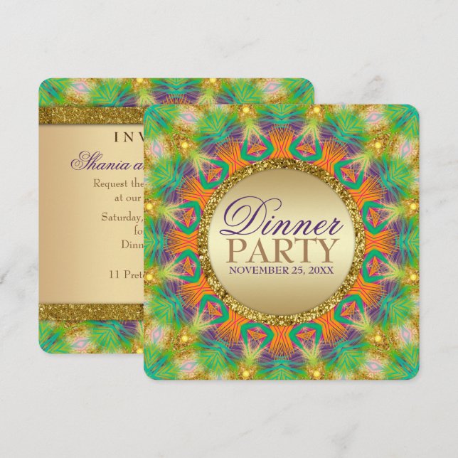 Trip-Trop Bright Tribe Middagspartaj Inbjudningar (Fram/baksida)