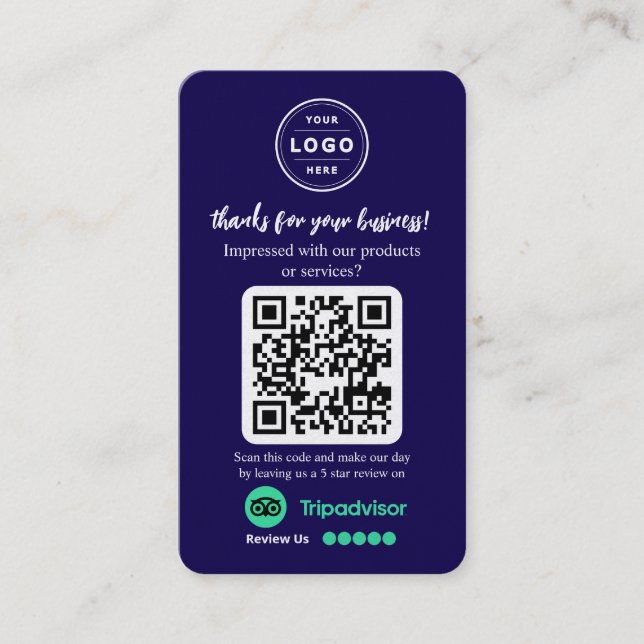 TripAdvisor Recensionsförfrågan med logotyp och QR Visitkort (Framsida)