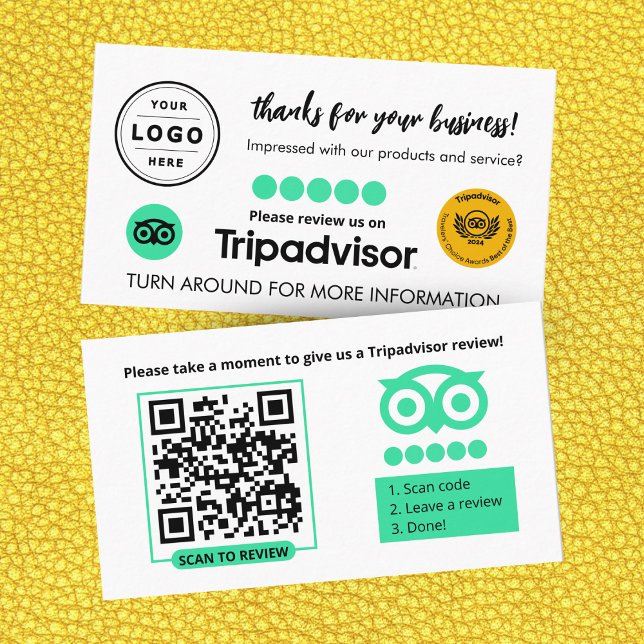 Tripadvisor Recensionskort med QR-kod (Tripadvisor Review Request Card that you can personalize with your Logo and QR Code)