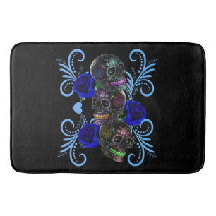 Triple Black Day of the dead Döskallar Blue Ro Badrumsmatta
