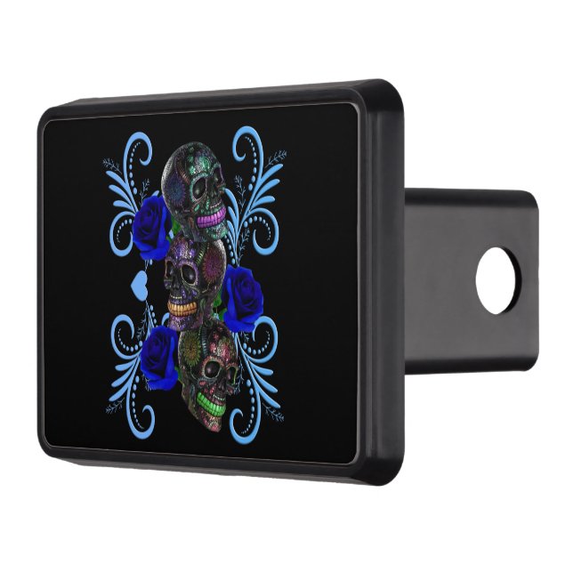 Triple Black Day of the dead Döskallar Blue Ro Dragkroksskydd (Vänster)