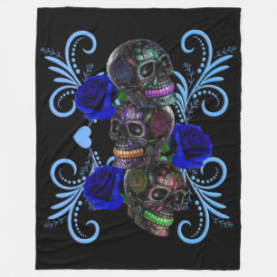 Triple Black Day of the dead Döskallar Blue Ro Fleecefilt