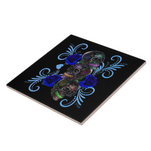 Triple Black Day of the dead Döskallar Blue Ro Kakelplatta