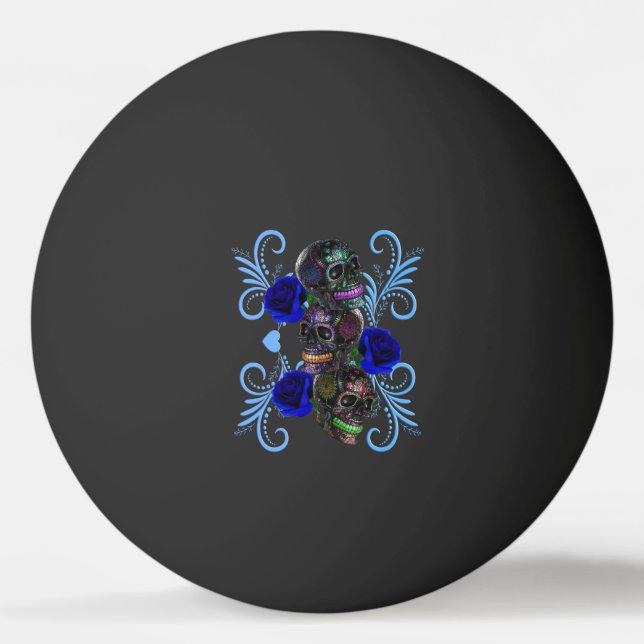 Triple Black Day of the dead Döskallar Blue Ro Pingisboll (Framsidan)
