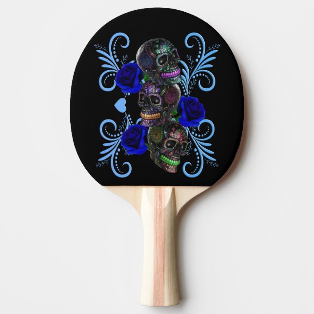 Triple Black Day of the dead Döskallar Blue Ro Pingisracket (Framsidan)