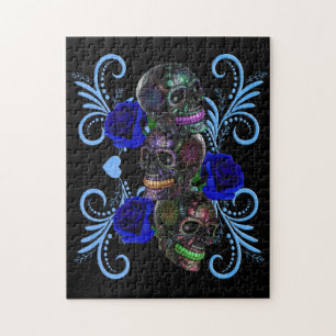 Triple Black Day of the dead Döskallar Blue Ro Pussel