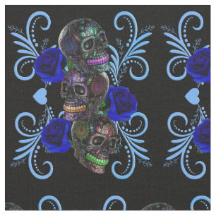 Triple Black Day of the dead Döskallar Blue Ro Tyg