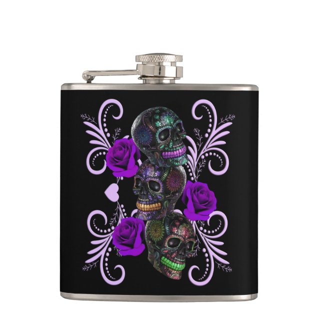 Triple Black Day of the dead Döskallar Lila Ro Fickplunta (Framsidan)