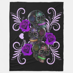Triple Black Day of the dead Döskallar Lila Ro Fleecefilt