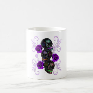 Triple Black Day of the dead Döskallar Lila Ro Kaffemugg