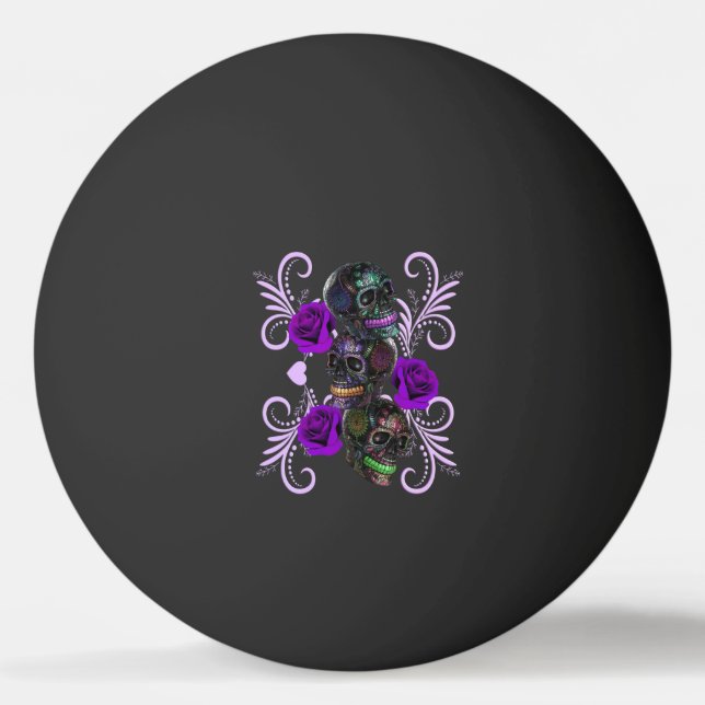 Triple Black Day of the dead Döskallar Lila Ro Pingisboll (Framsidan)