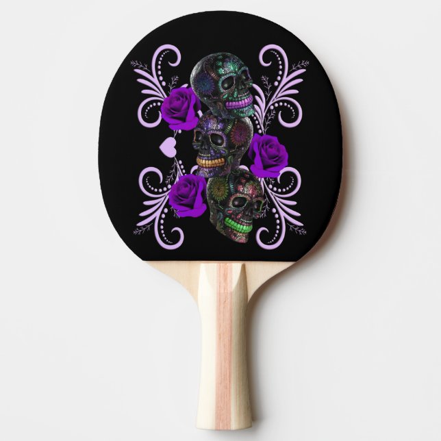 Triple Black Day of the dead Döskallar Lila Ro Pingisracket (Framsidan)