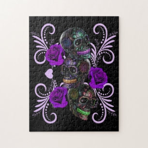 Triple Black Day of the dead Döskallar Lila Ro Pussel